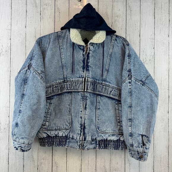 Hugo Valentino Other - VTG 80's Hugo Valentino Acid Wash Sherpa Lined Denim Trucker Jacket Size Large